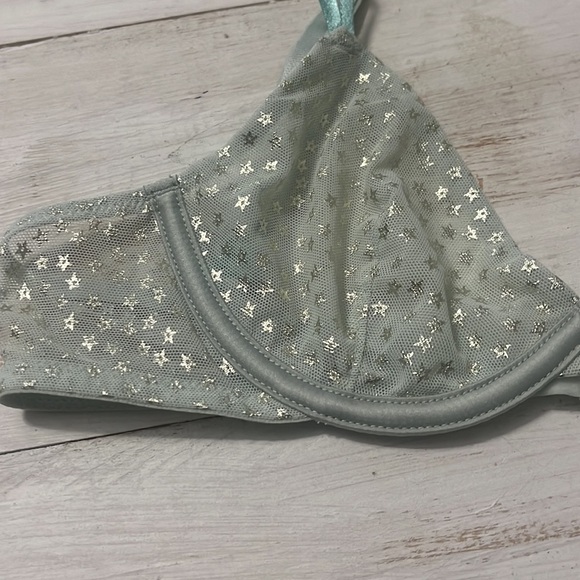 VS Victoria Secret Sheer Mint Green Gold Star Bra Sexy Lingerie Lightweight - Picture 2 of 6